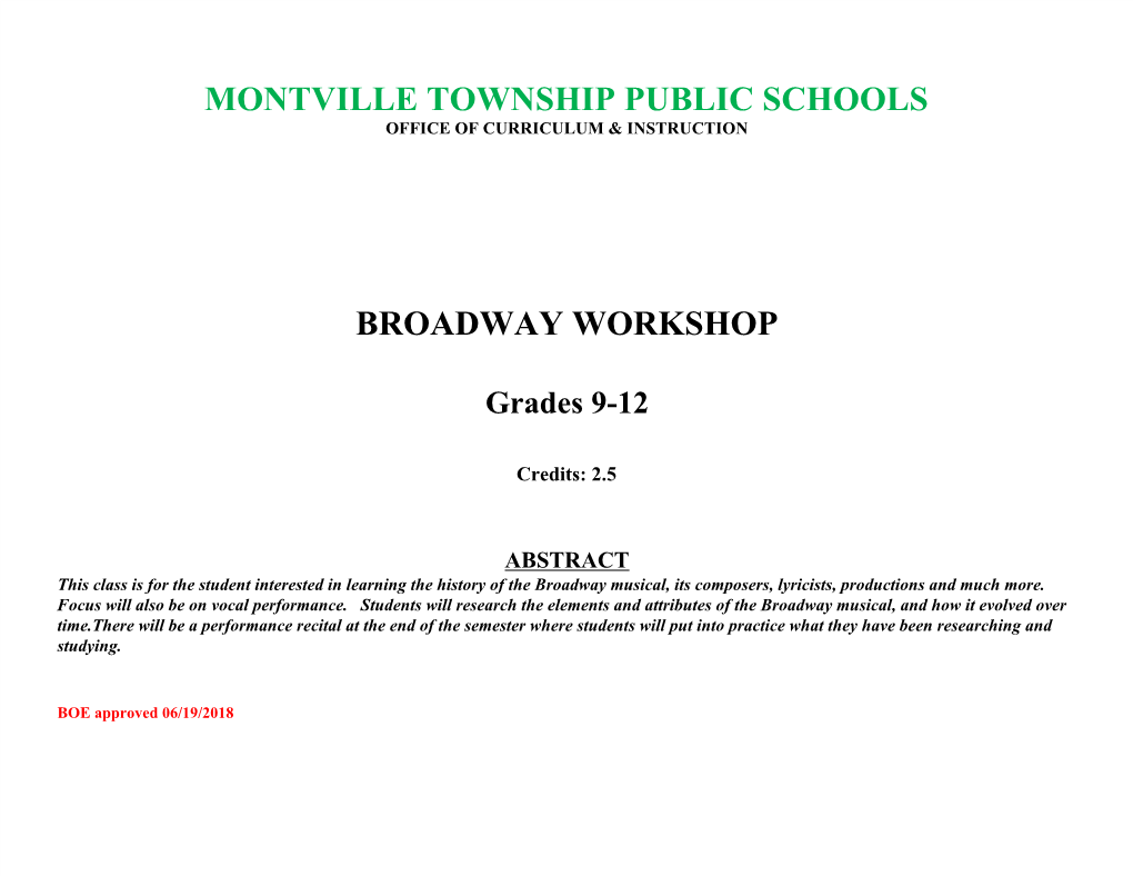 Montville Township Public Schools Broadway Workshop