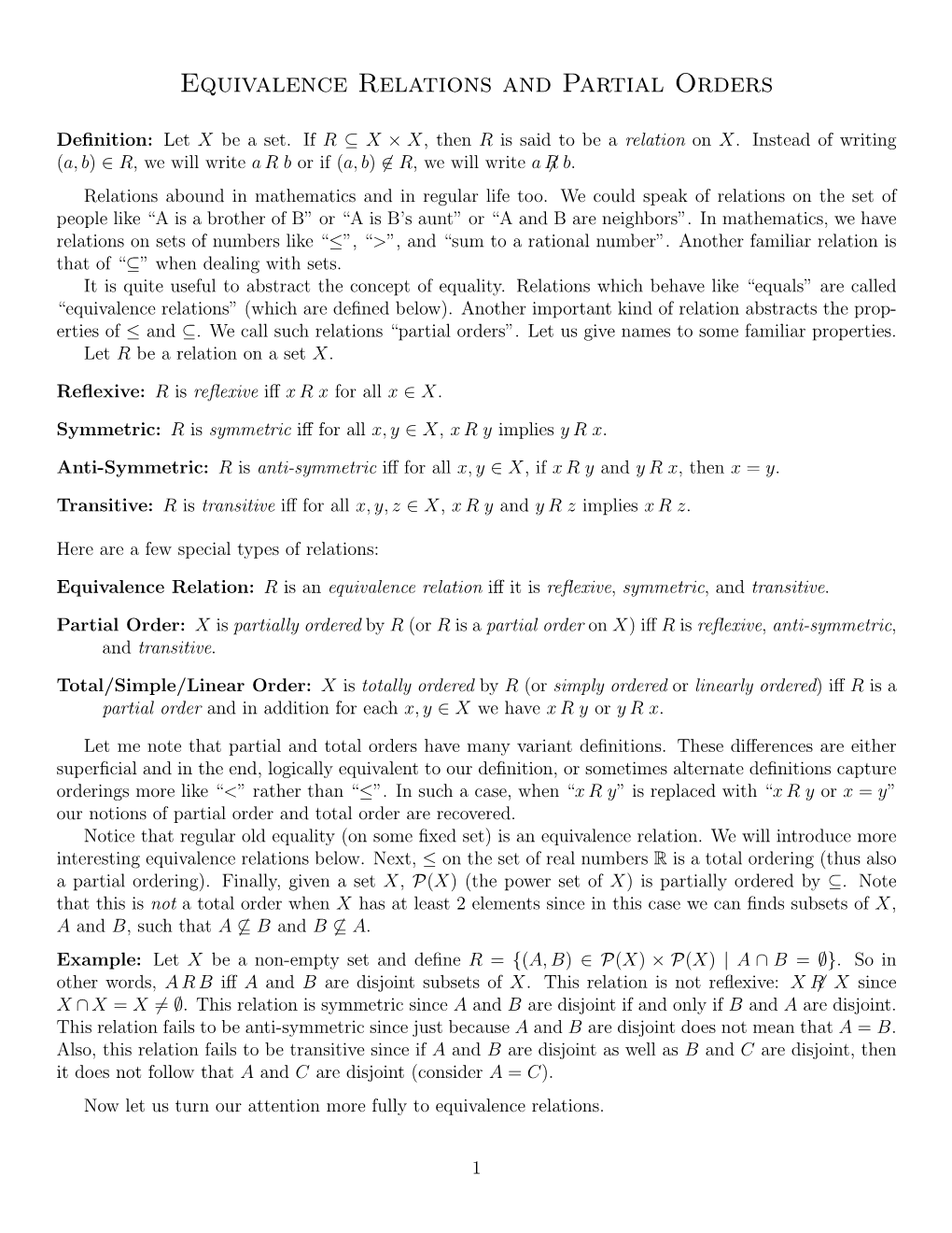 Equivalence Relations and Partial Orders