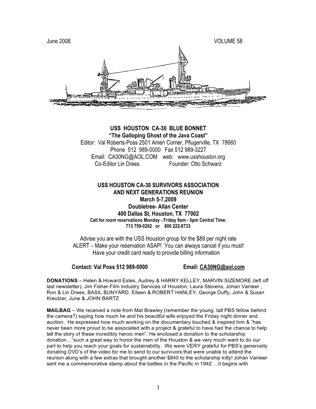 1 June 2008 VOLUME 58 USS HOUSTON CA-30 BLUE BONNET