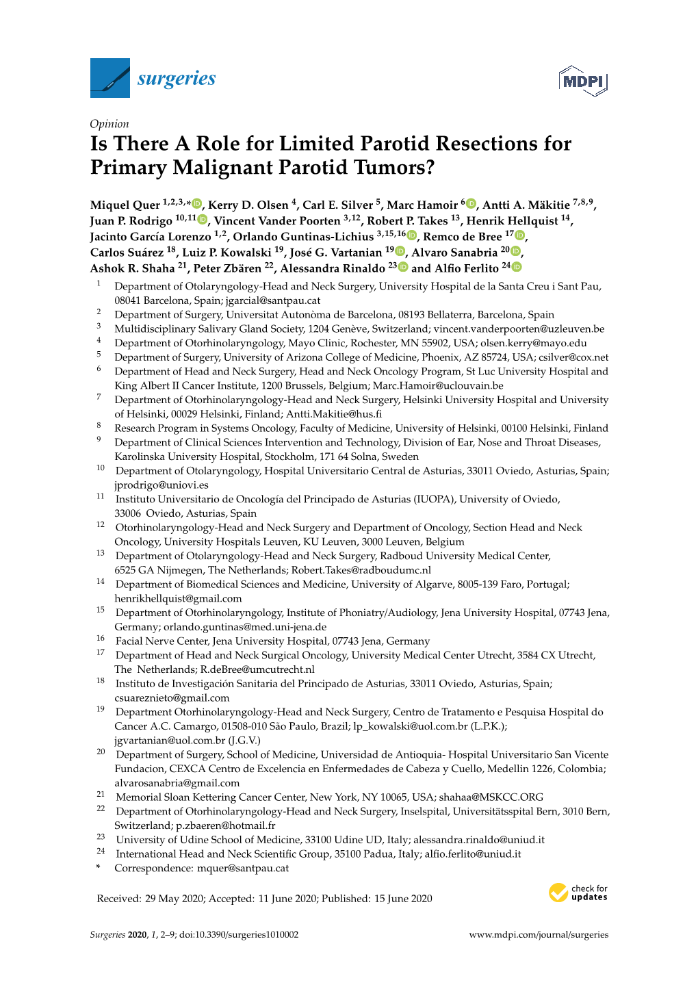 Is There a Role for Limited Parotid Resections for Primary Malignant Parotid Tumors?