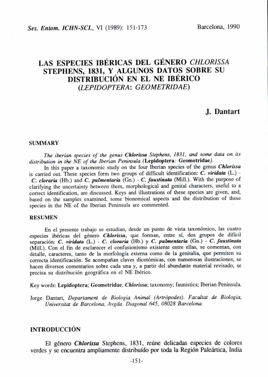 Las Especies Ibéricas Del Género Chlorissa Stephens, 1831, Y Algunos Datos Sobre Su Distribución En El Ne Ibérico (Lepidoptera: Geometridae)