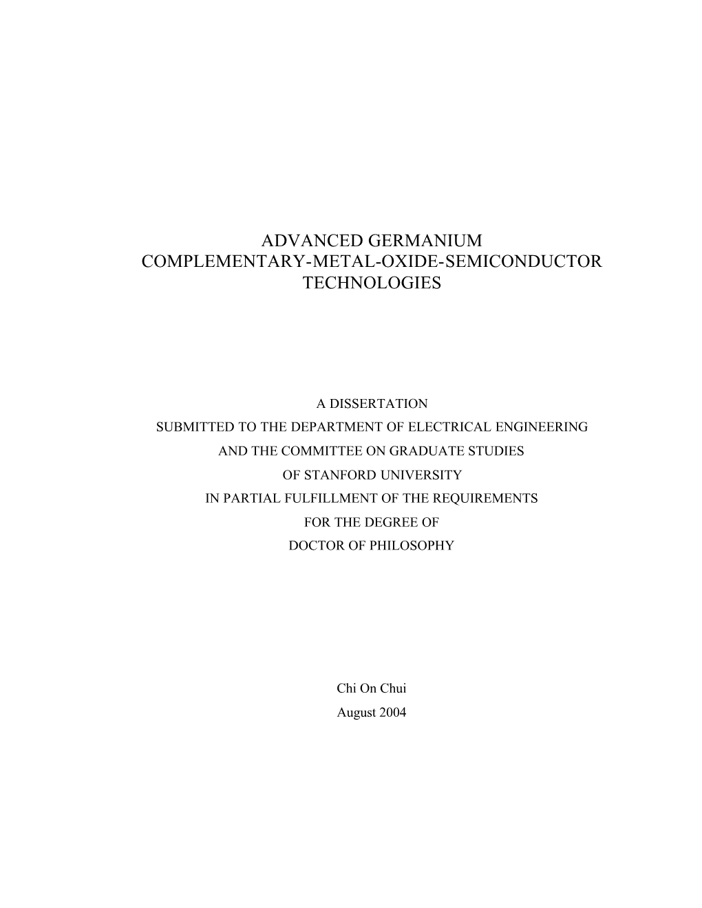 Advanced Germanium Complementary-Metal-Oxide-Semiconductor Technologies