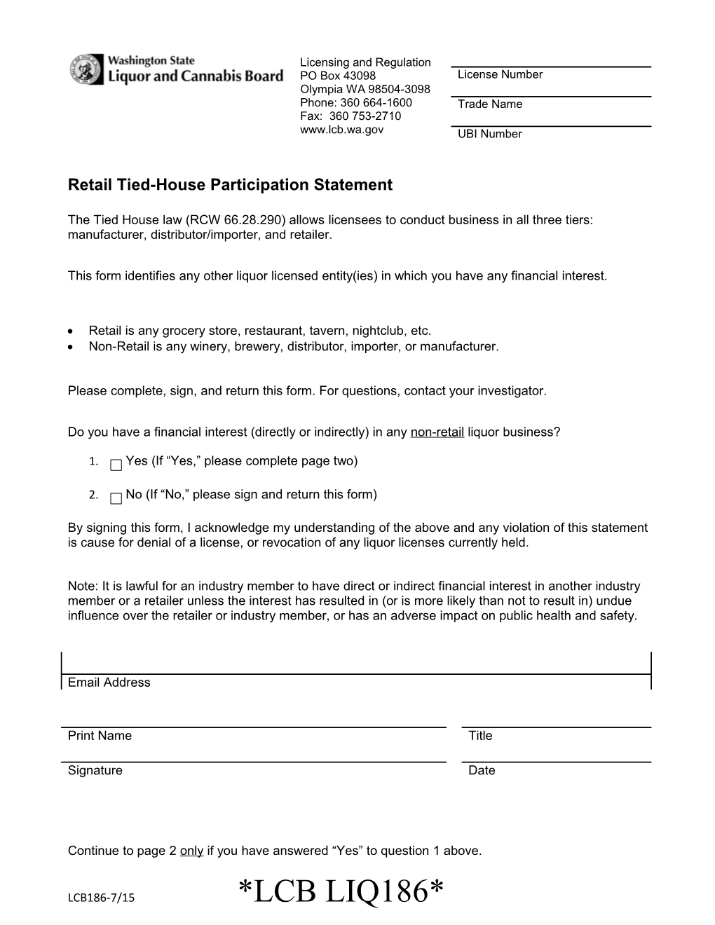 Retail Tied House Participation Statement