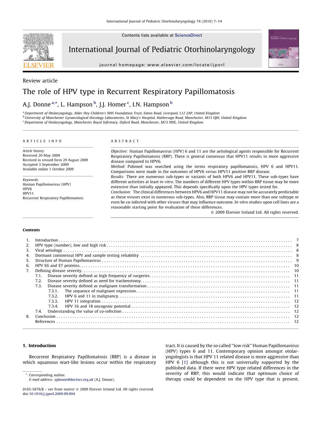 The Role of HPV Type in Recurrent Respiratory Papillomatosis.Pdf