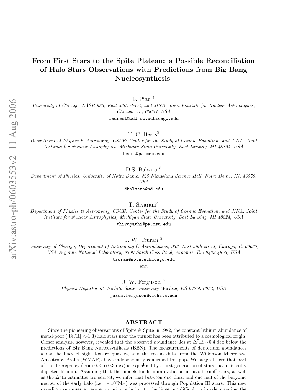 Arxiv:Astro-Ph/0603553V2 11 Aug 2006