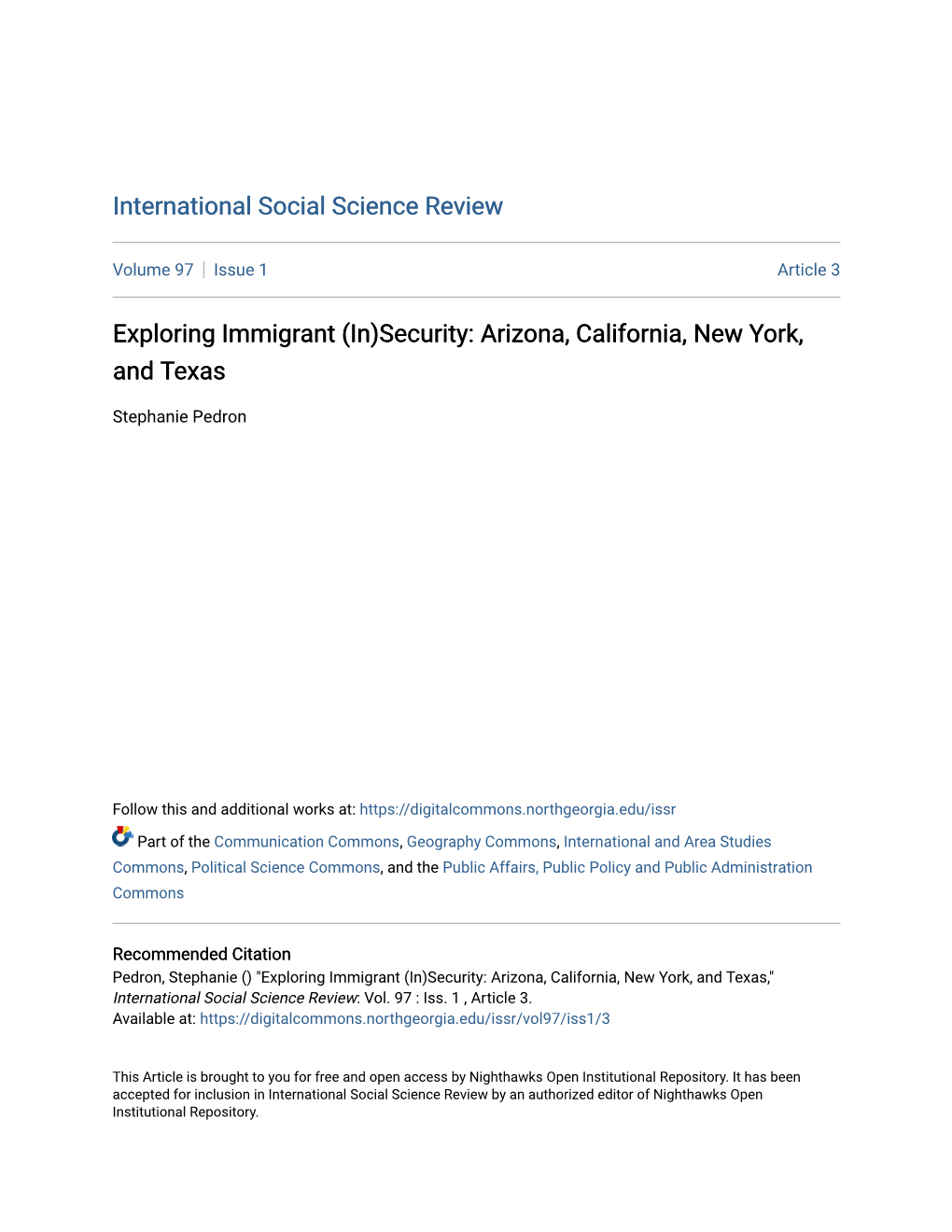 Exploring Immigrant (In)Security: Arizona, California, New York, and Texas