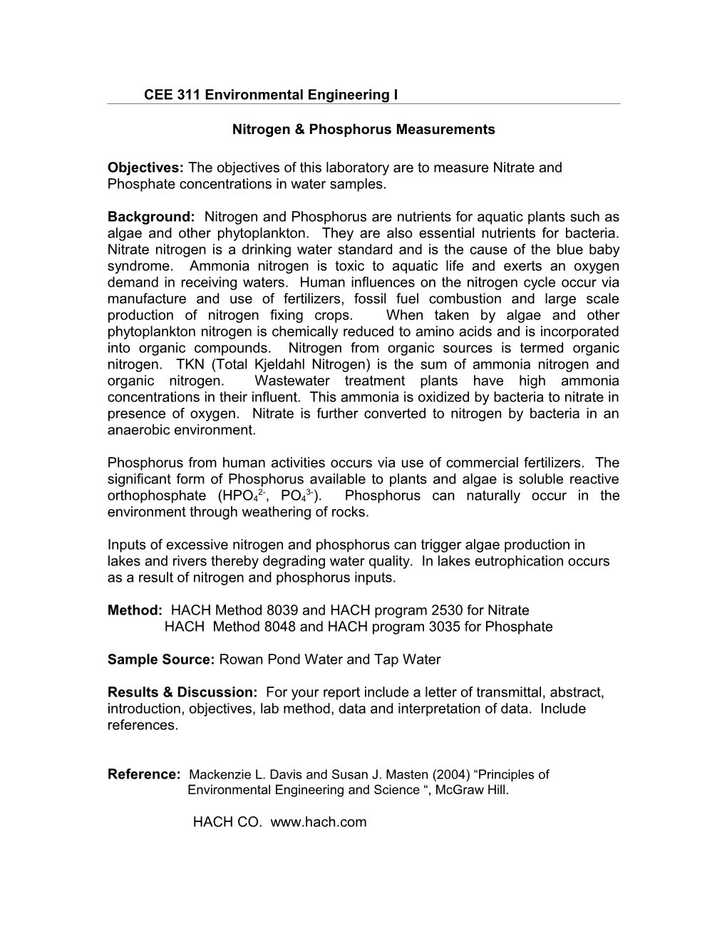 CE 421 Wastewater Treatment and Design Fall 1999