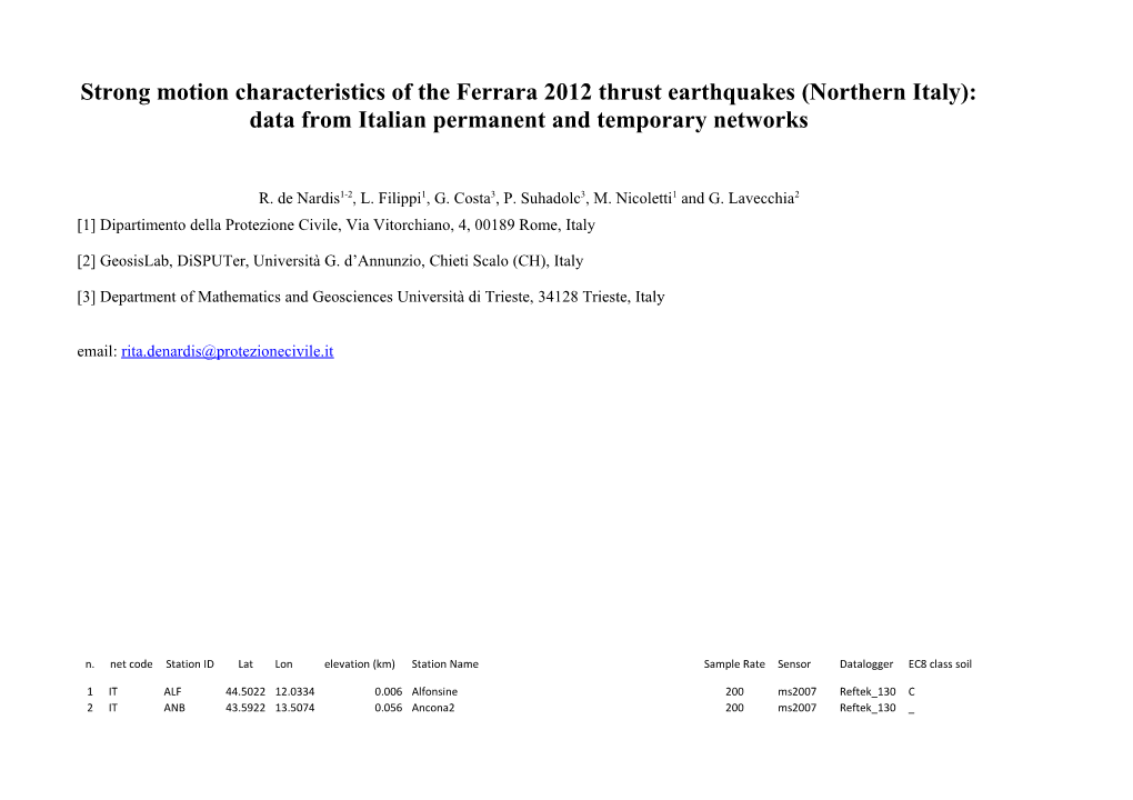 Strong Motion Characteristics of the Ferrara 2012 Thrust Earthquakes (Northern Italy)