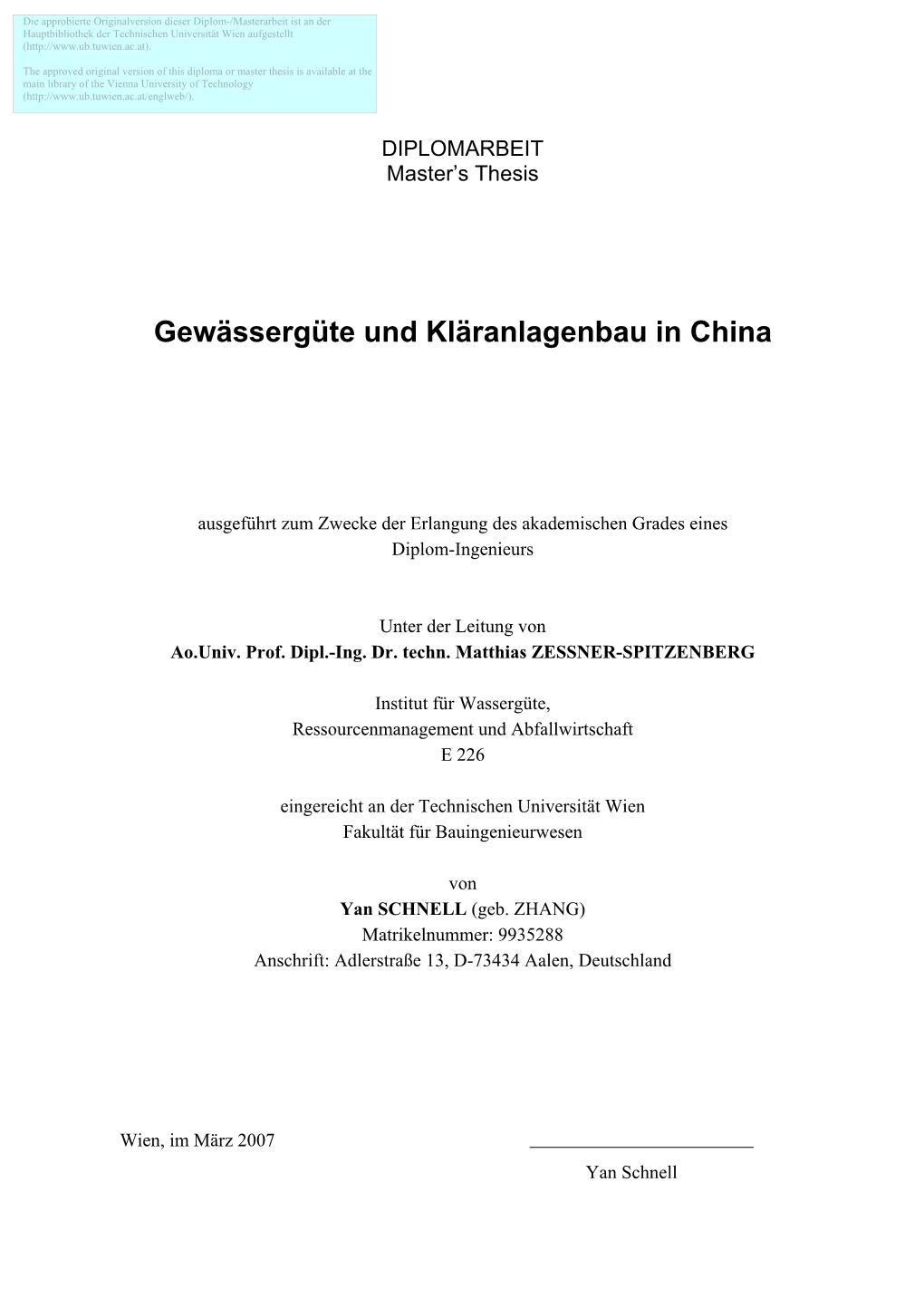 Gewässergüte Und Kläranlagenbau in China