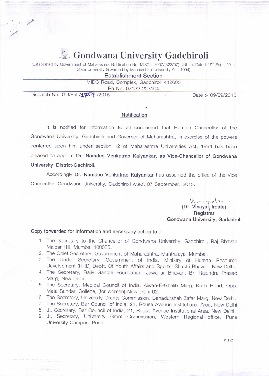 T;Ondwana University Gactchiroli