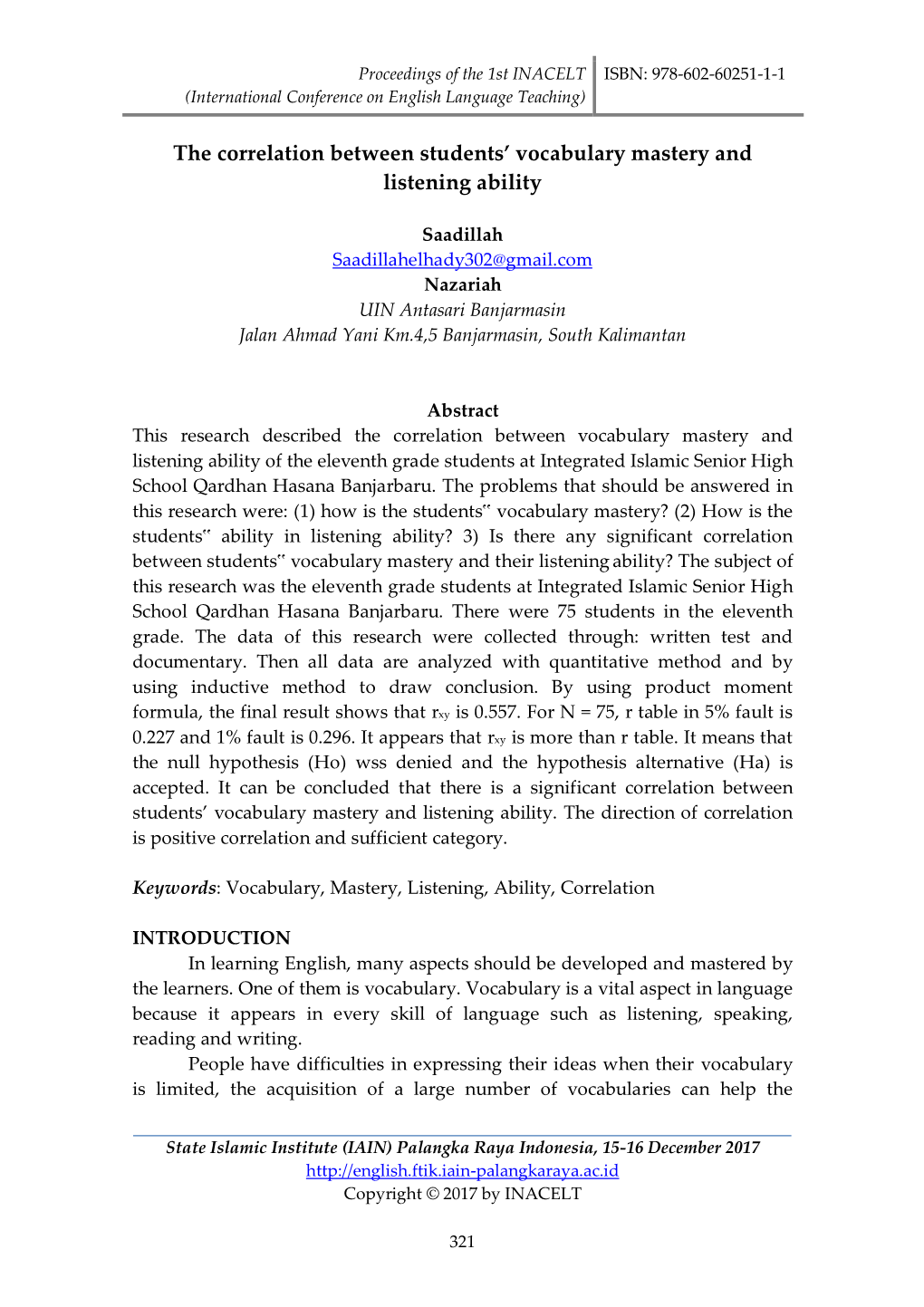 The Correlation Between Students' Vocabulary Mastery and Listening Ability