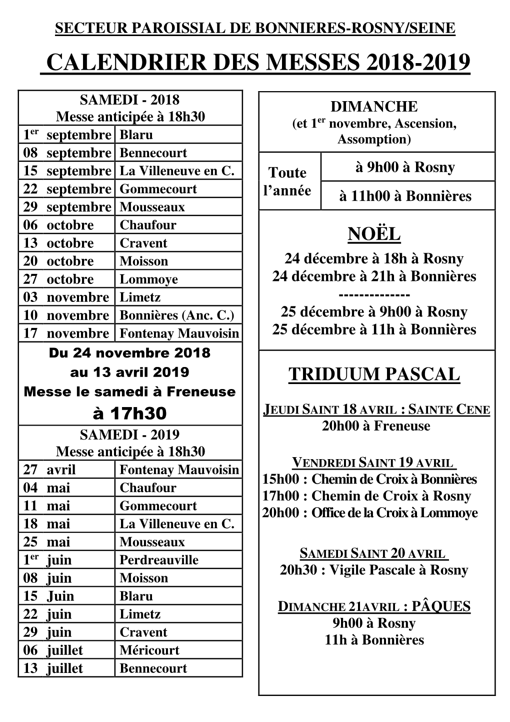 Calendrier Des Messes 2018-2019
