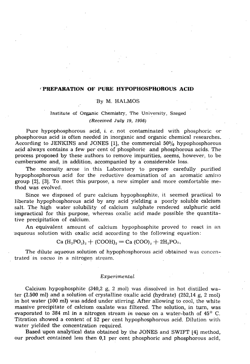 Preparation of Pure Hypophosphorous Acid