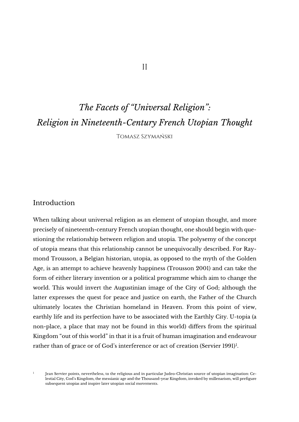 Universal Religion”: Religion in Nineteenth-Century French Utopian Thought