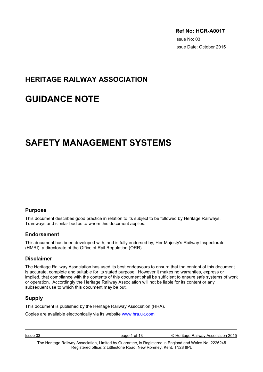 Guidance Note Safety Management Systems