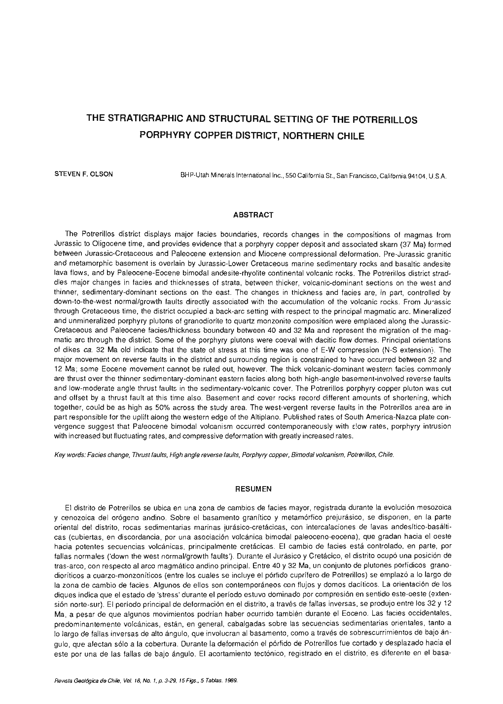 The Stratigraphic Ano Structural Setting of the Potrerillos Porphyry Copper Oistrict, Northern Chile