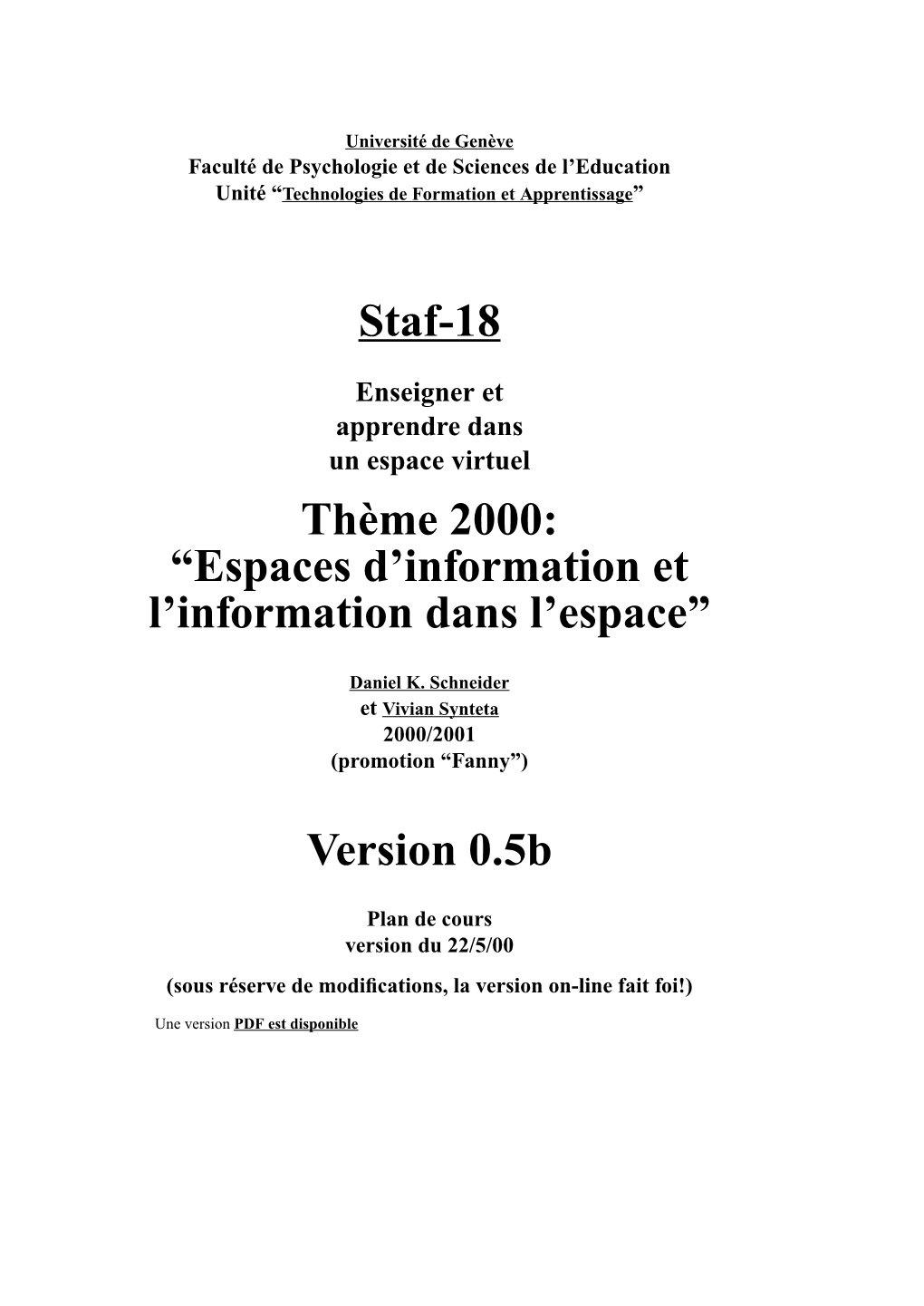 Staf-18 Thème 2000: “Espaces D'information Et L