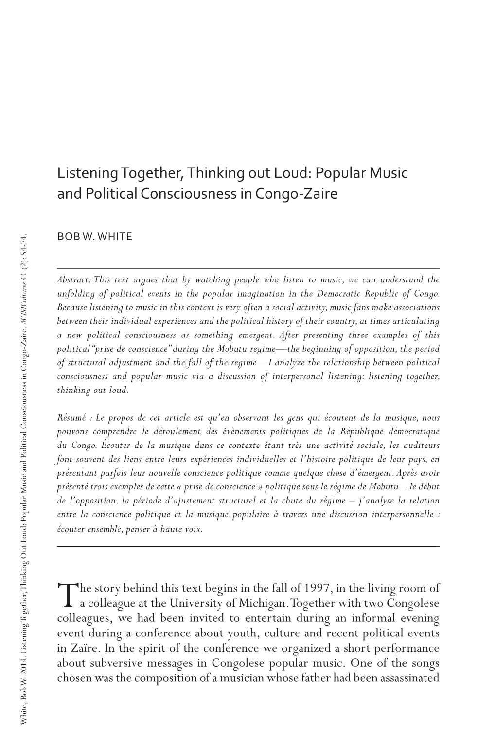 Popular Music and Political Consciousness in Congo-Zaire