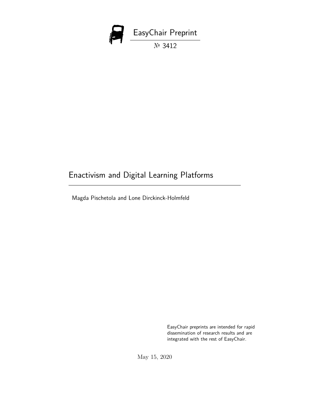 Easychair Preprint Enactivism and Digital Learning Platforms