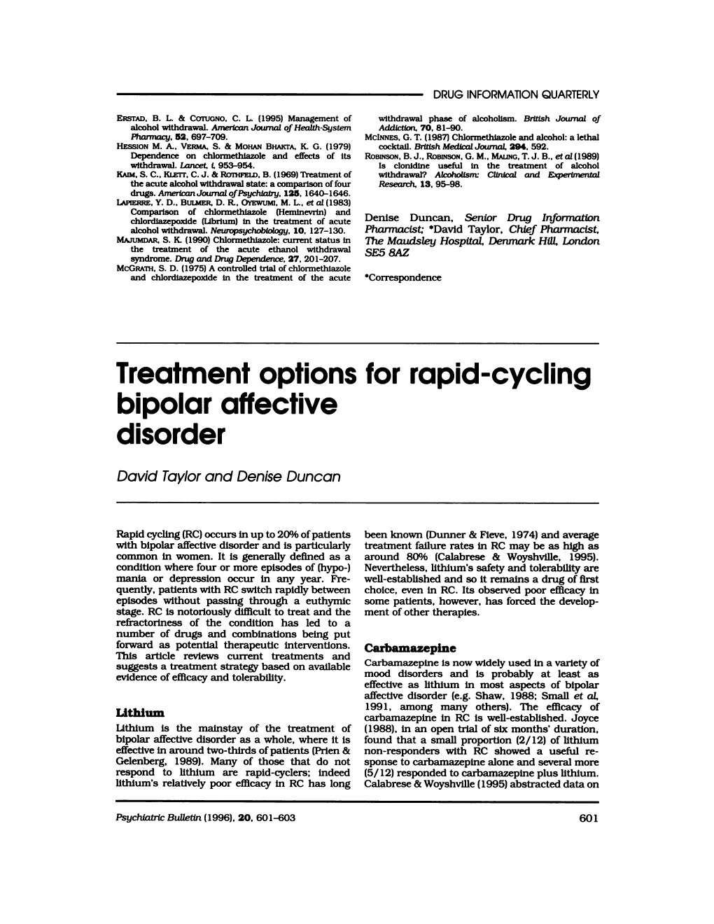 Treatment Options for Rapid-Cycling Bipolar Affective Disorder