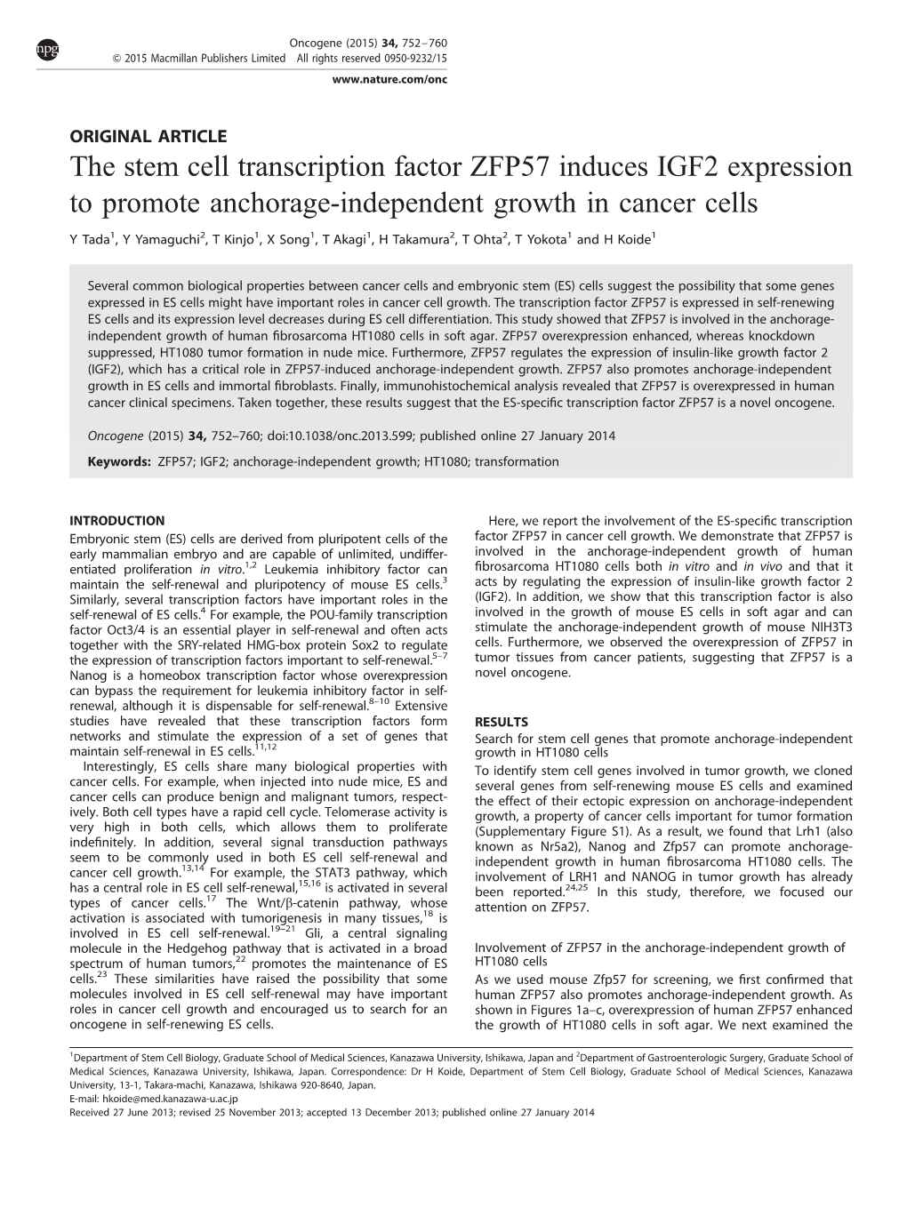 The Stem Cell Transcription Factor ZFP57 Induces IGF2 Expression to Promote Anchorage-Independent Growth in Cancer Cells