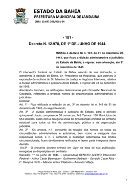 Estado Da Bahia Prefeitura Municipal De Jandaira Cnpj: 13.697.206/0001‐64