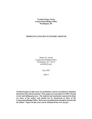 Technical Paper Series Congressional Budget Office Washington, DC