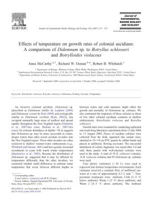 Effects of Temperature on Growth Rates of Colonial Ascidians: a Comparison of Didemnum Sp