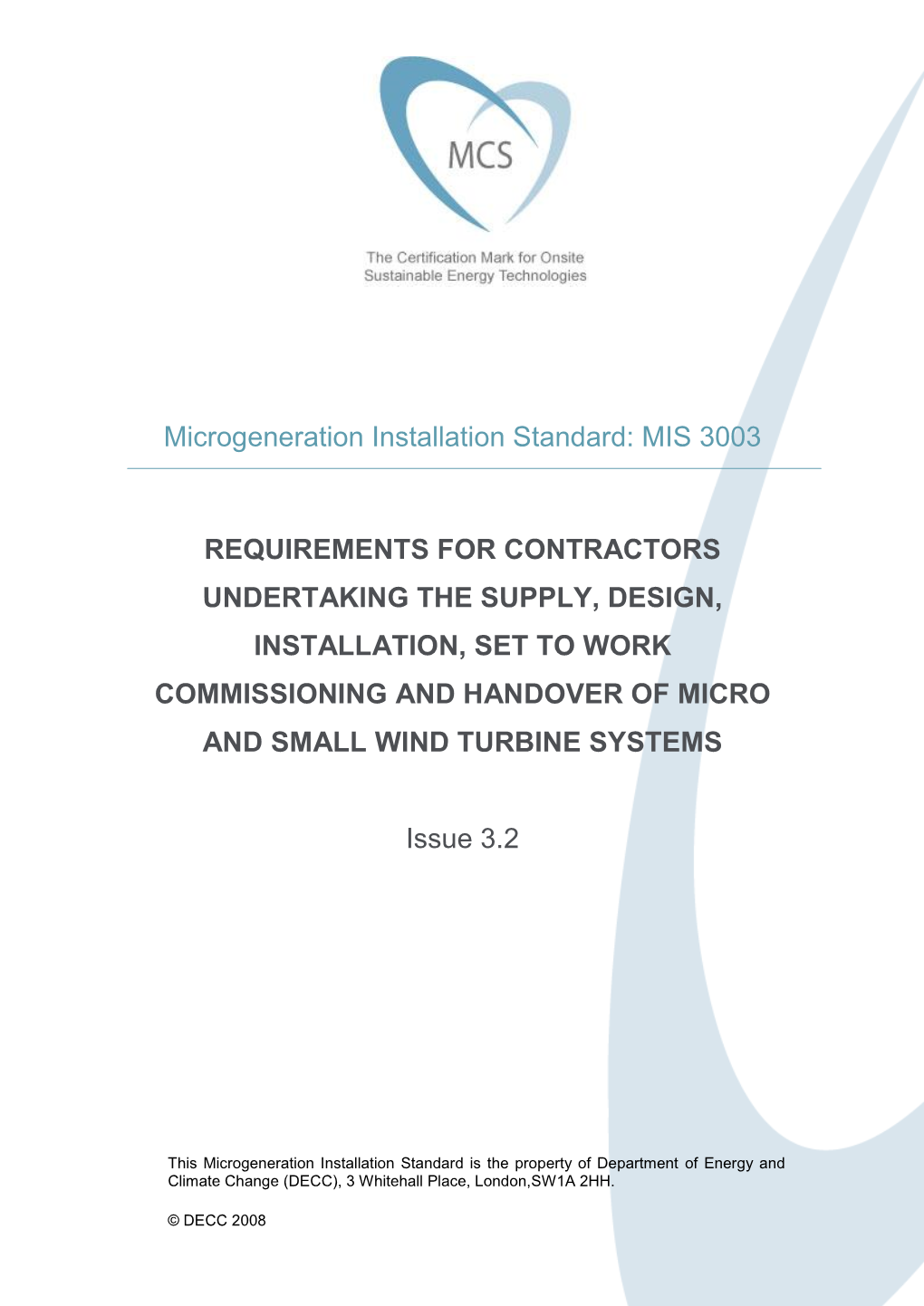 Microgeneration Installation Standard: MIS 3003