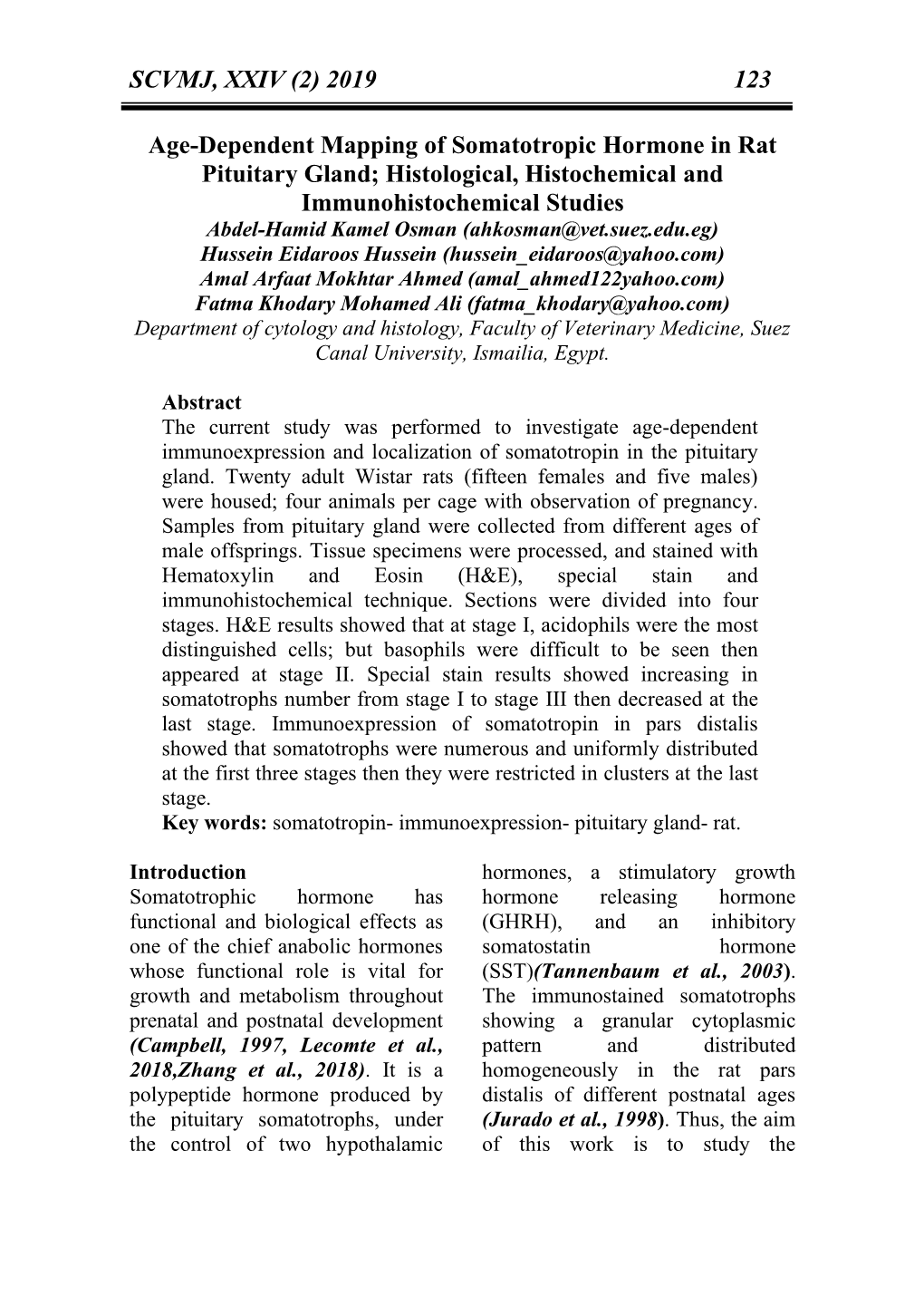 2019 123 Age-Dependent Mapping of Somatotropic Hormone in Rat