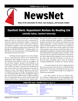 Stanford Slavic Department Revises Its Reading List Gabriella Safran, Stanford University
