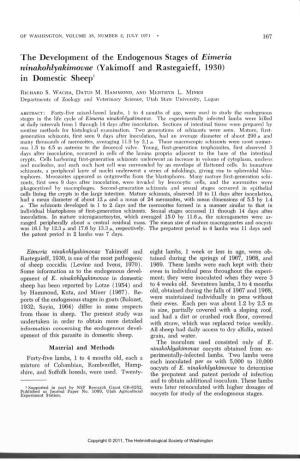 The Development of the Endogenous Stages of Eimeria Ninakohlyakimovae (Yakimoff and Rastegaieff, 1930) in Domestic Sheep1