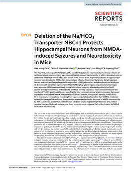 Deletion of the Na/HCO3 Transporter Nbcn1 Protects Hippocampal Neurons from NMDA- Induced Seizures and Neurotoxicity in Mice Hae Jeong Park1, Carlos E