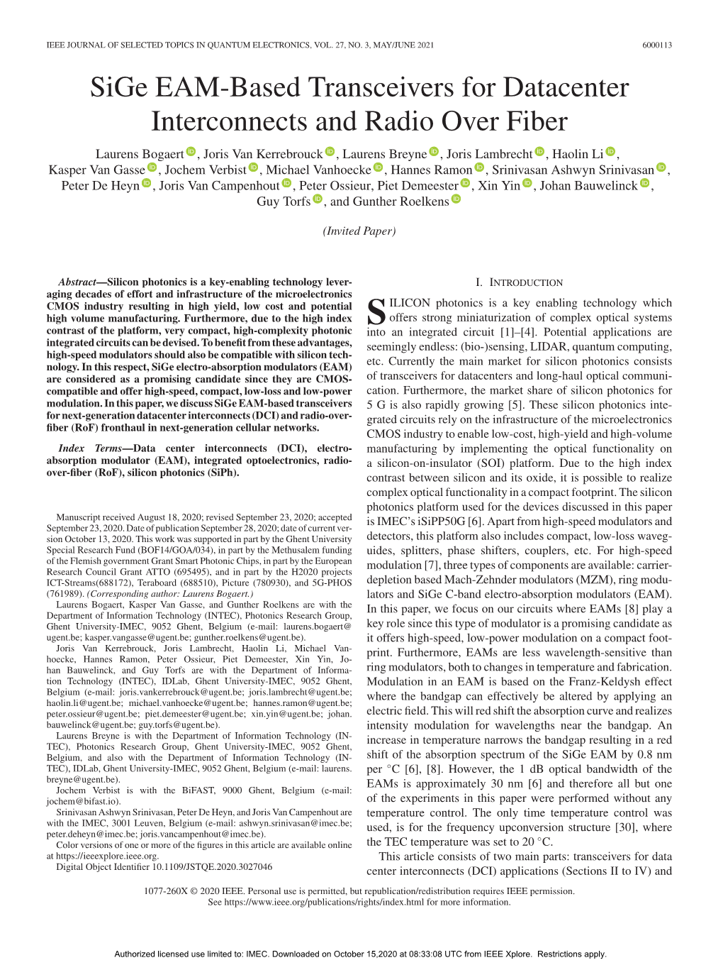 Sige EAM-Based Transceivers for Datacenter Interconnects And