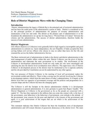 Role of District Magistrate Move with the Changing Times