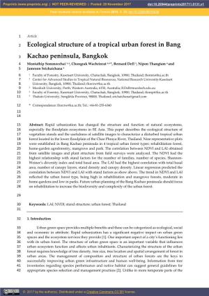 Ecological Structure of a Tropical Urban Forest in Bang Kachao Peninsula