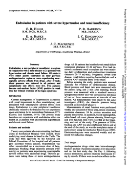 Endralazine in Patients with Severe Hypertension and Renal Insufficiency E