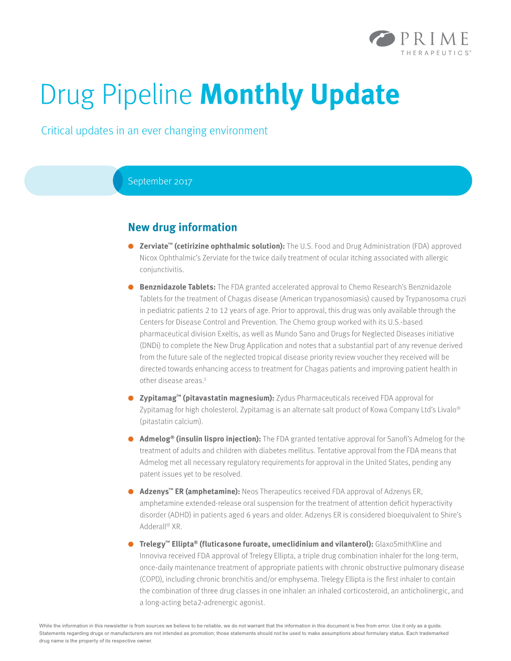 Drug Pipeline Monthly Update September 2017