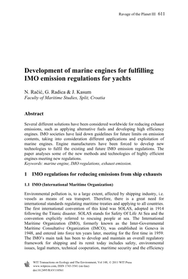 Development of Marine Engines for Fulfilling IMO Emission Regulations for Yachts