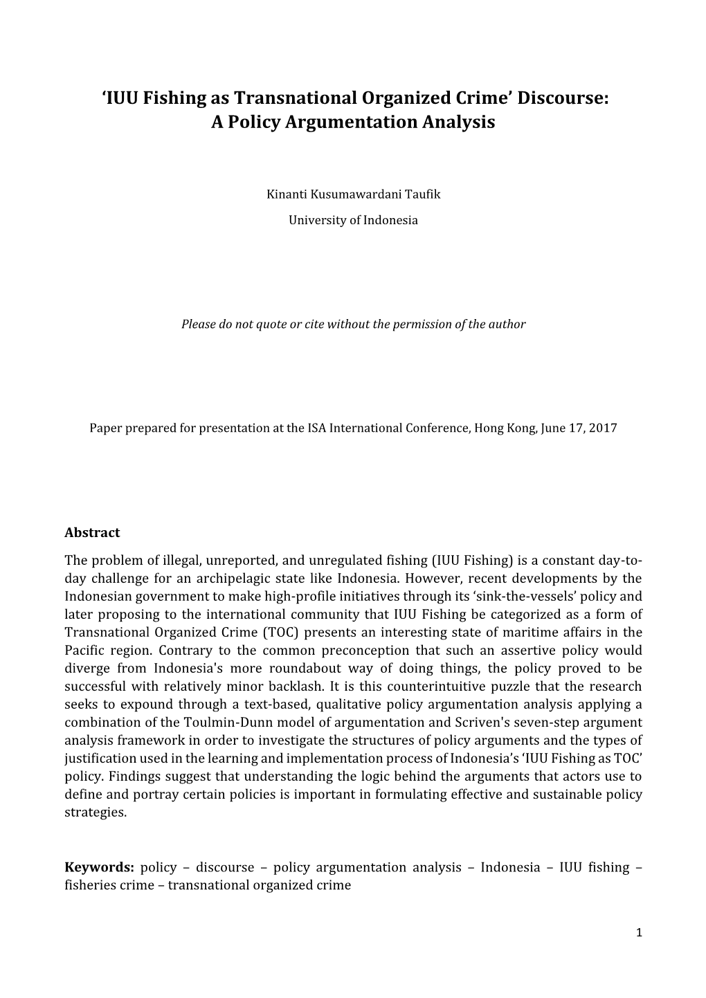 IUU Fishing As Transnational Organized Crime’ Discourse: a Policy Argumentation Analysis