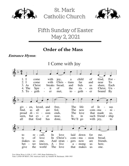 Fifth Sunday of Easter May 2, 2021 St. Mark Catholic Church