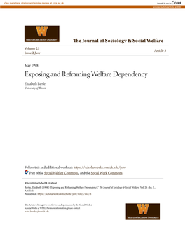 Exposing and Reframing Welfare Dependency Elizabeth Bartle University of Illinois