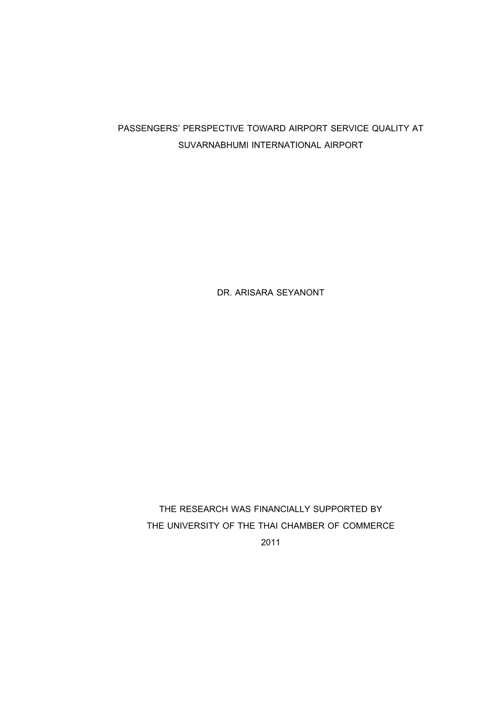 Passengers' Perspective Toward Airport Service Quality At