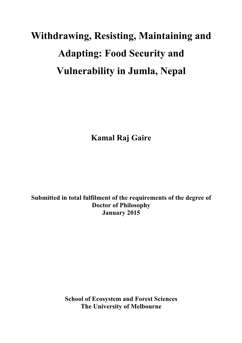 Food Security and Vulnerability in Jumla, Nepal