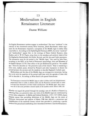Medievalism in English Renaissance Literature