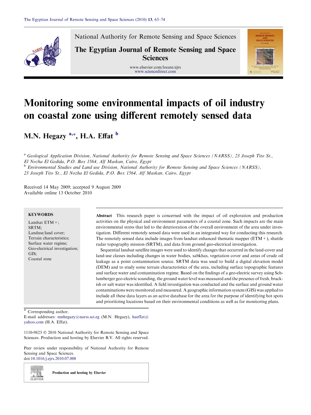 Monitoring Some Environmental Impacts of Oil Industry on Coastal Zone Using Diﬀerent Remotely Sensed Data