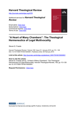 A Heart of Many Chambers”: the Theological Hermeneutics of Legal Multivocality