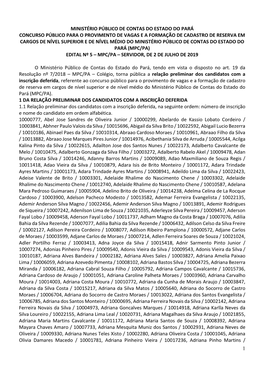 1 Ministério Público De Contas Do Estado Do Pará Concurso Público Para O Provimento De Vagas E a Formaç