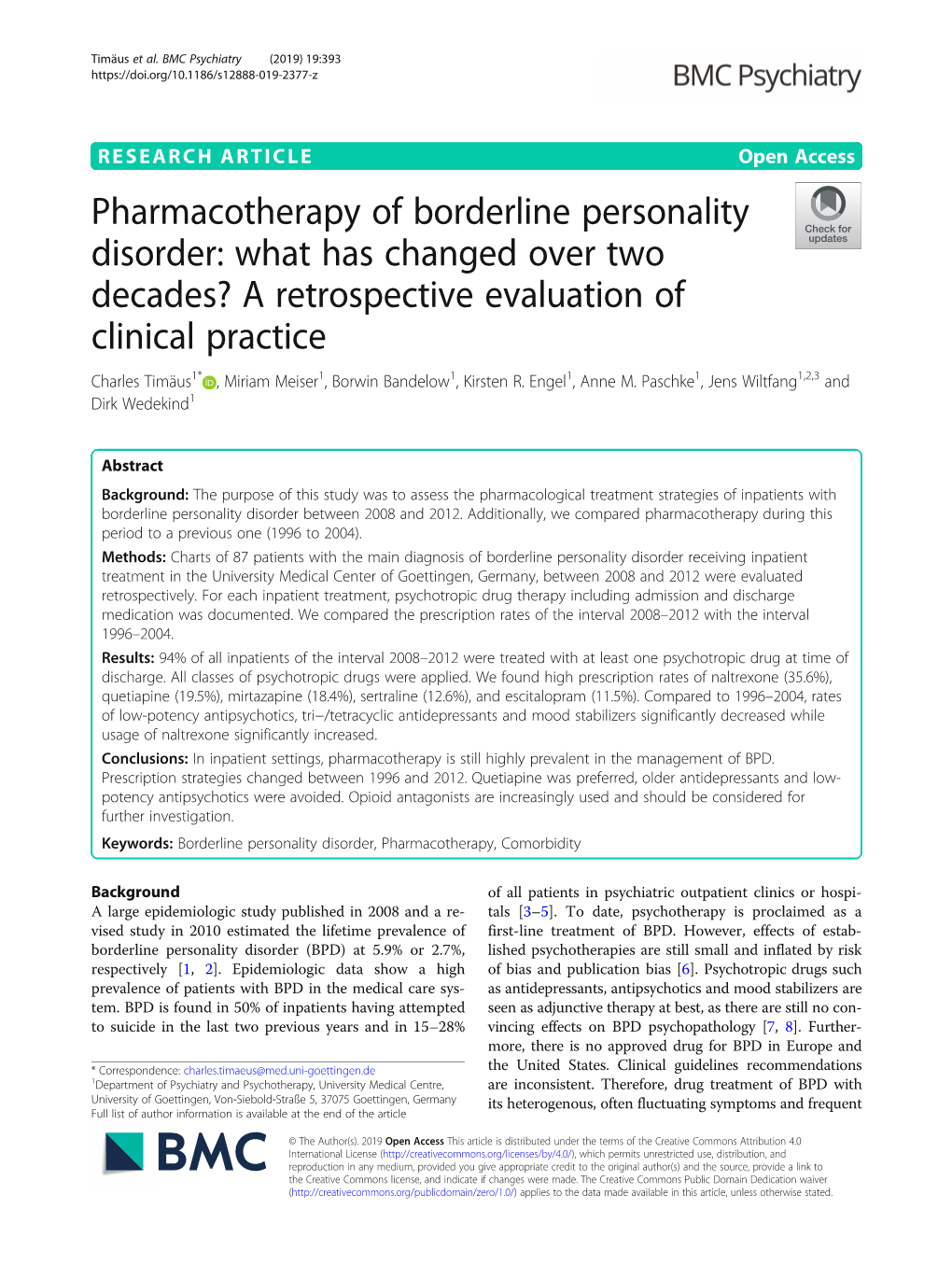 Pharmacotherapy of Borderline Personality Disorder