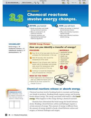Chemical Reactions Involve Energy Changes